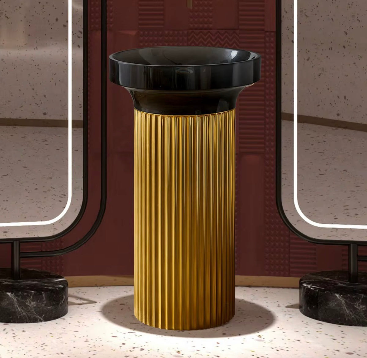 ORSINI FLUTED BRUSHED GOLD PEDESTAL SINK