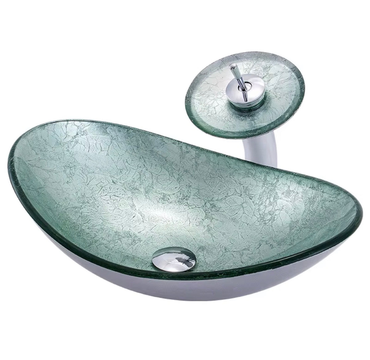 Luciana Celadon Tempered Glass Vessel Sink Set