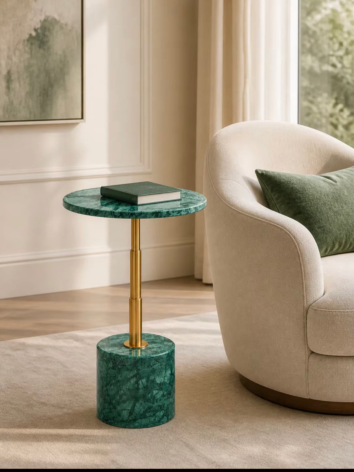 Portofino Green Marble & Gold Sculptural Side Table