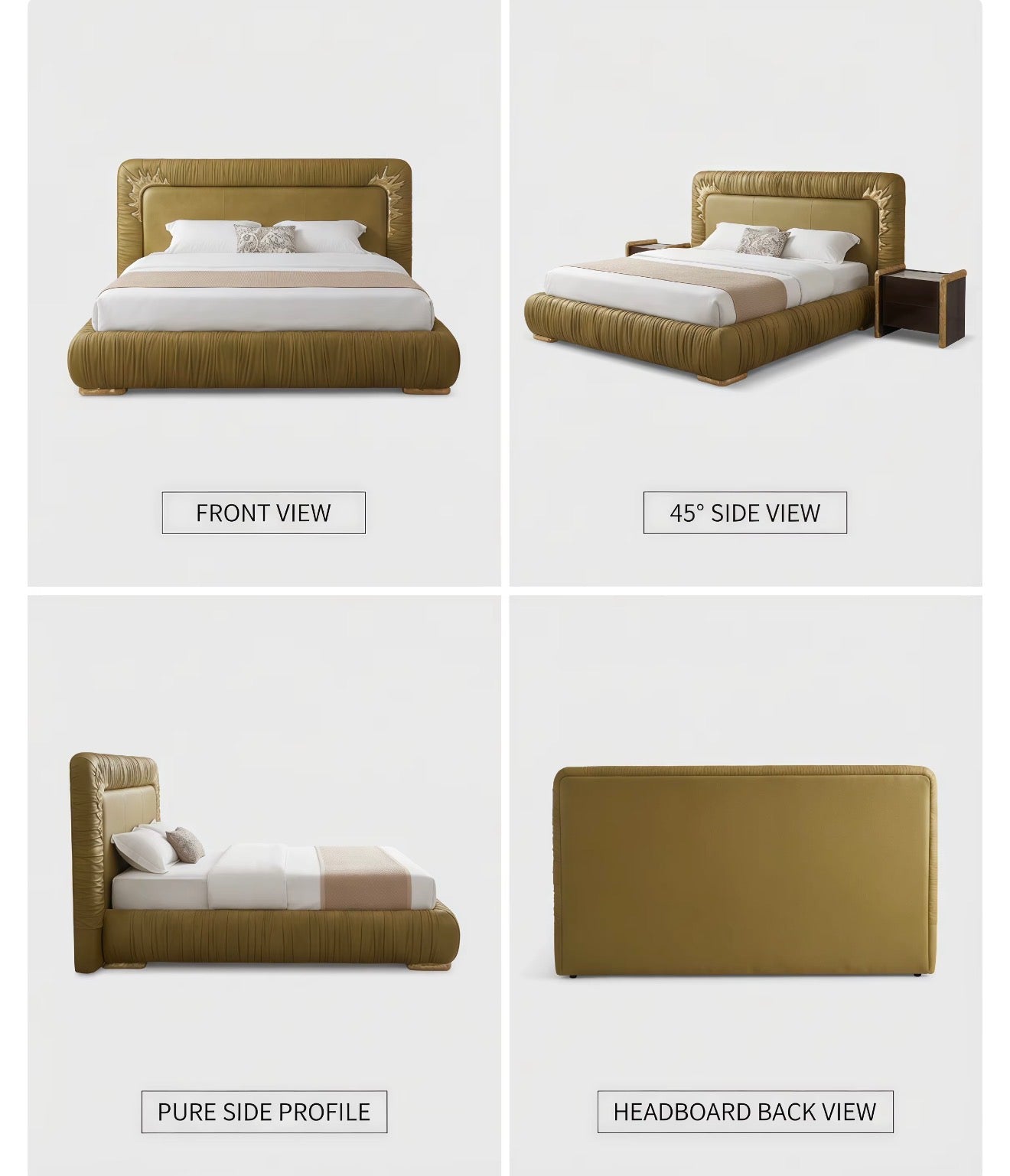 Lorenzo Gold Pleated Velvet Bed