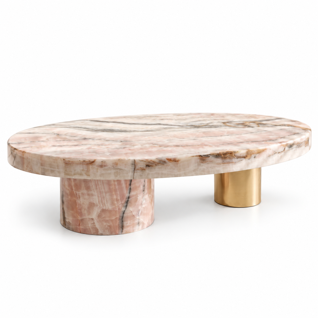 Rosalia Pink Marble & Gold Sculptural Coffee Table