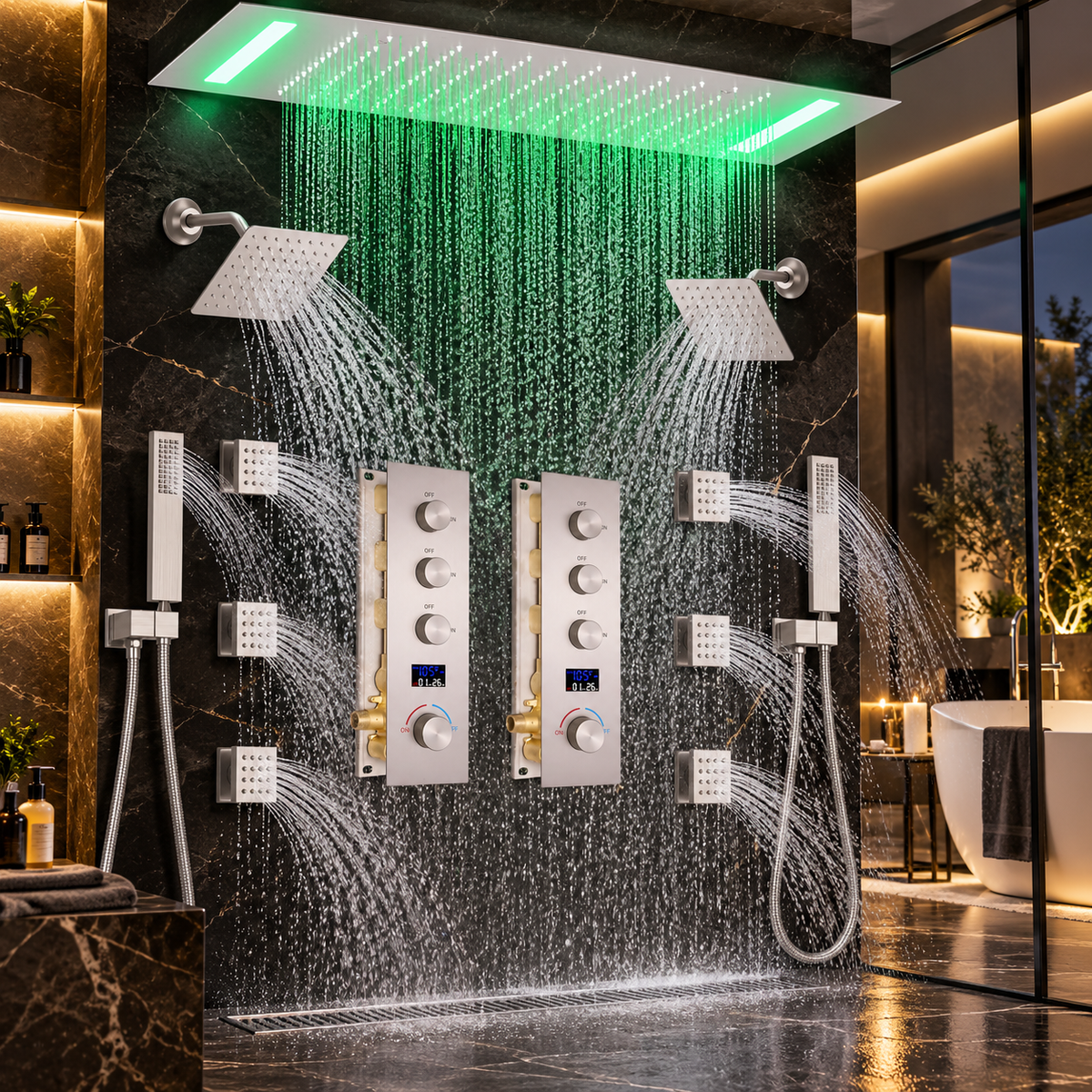 Aveline Dual LED Thermostatic Rain Shower System