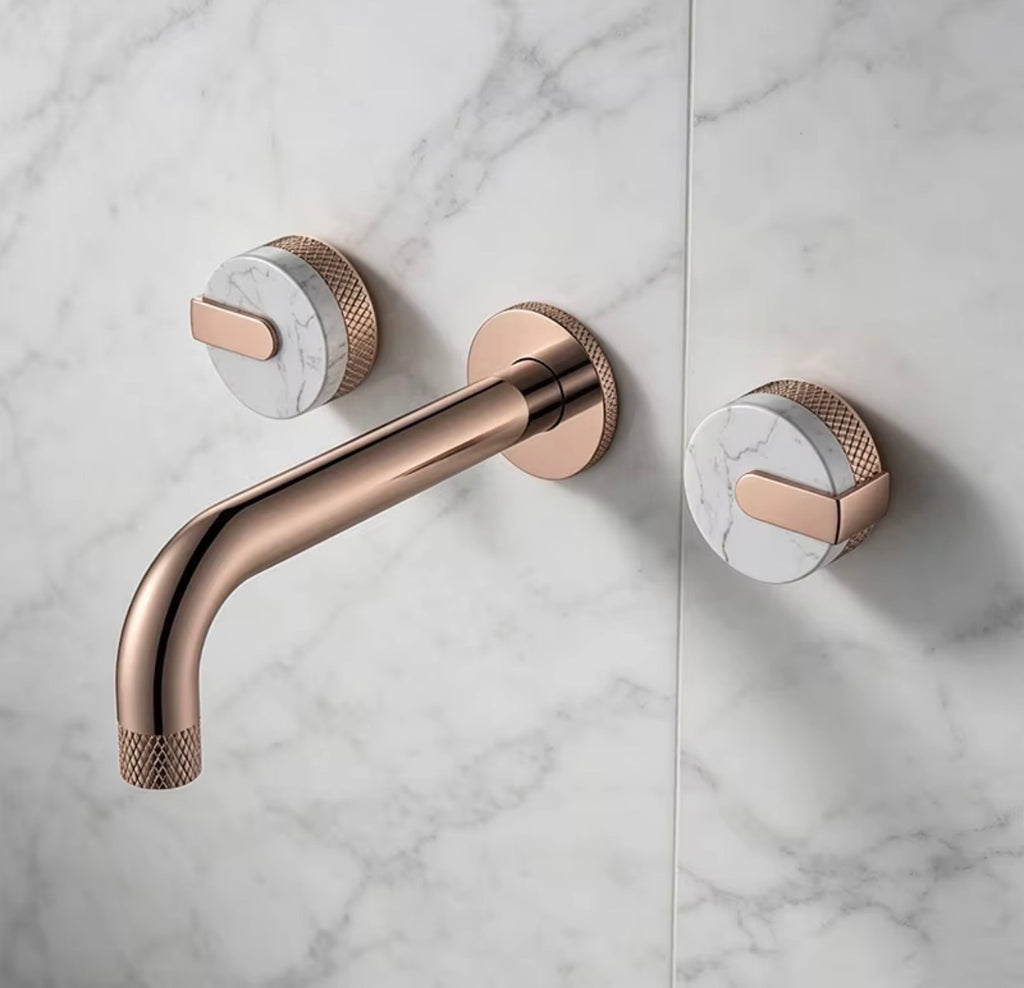 Élodie Knurled Handle Marble 3-Hole Wall-Mounted Basin Faucet