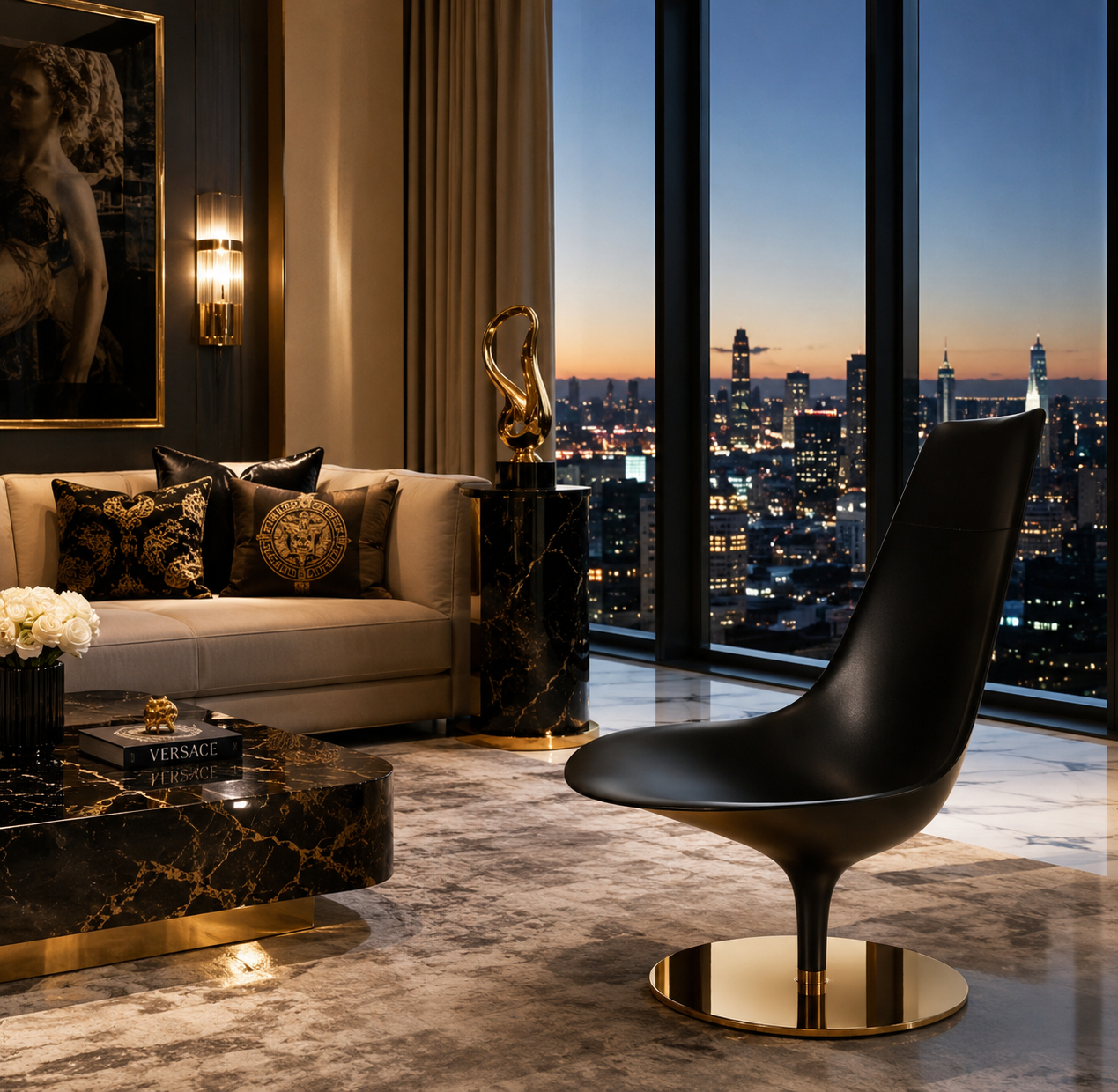 Casa Milano Imperia Leather Swivel Lounge Chair