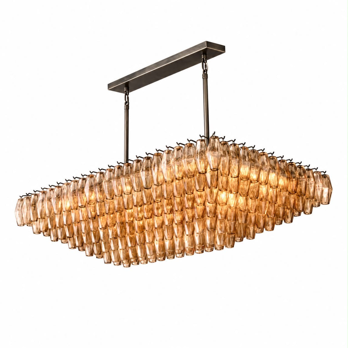 Chivara Amber Glass Tiered Rectangular Chandelier 54”