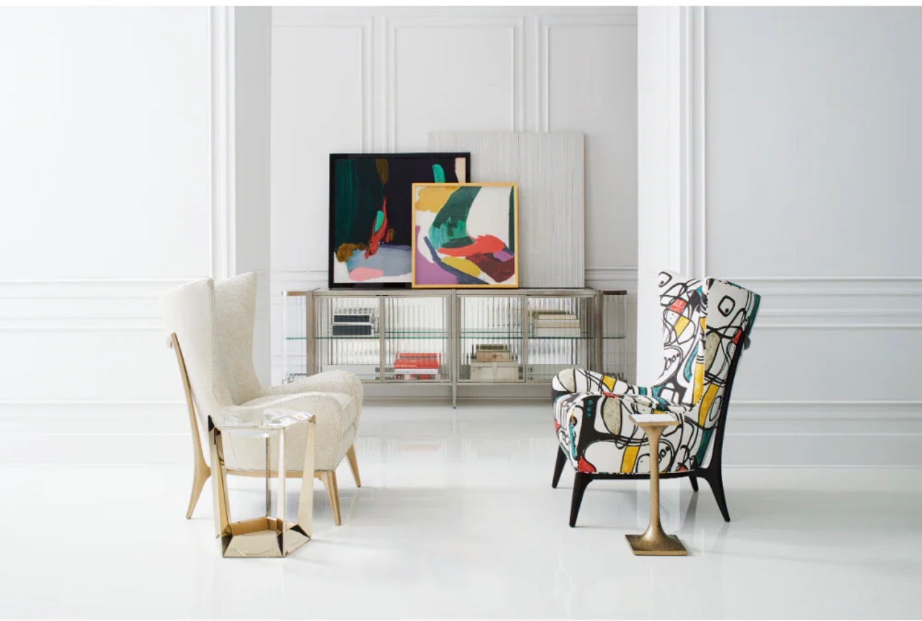 Casa Milano Modern Wing Lounge Chair – Textured Fabric (White & Gray)