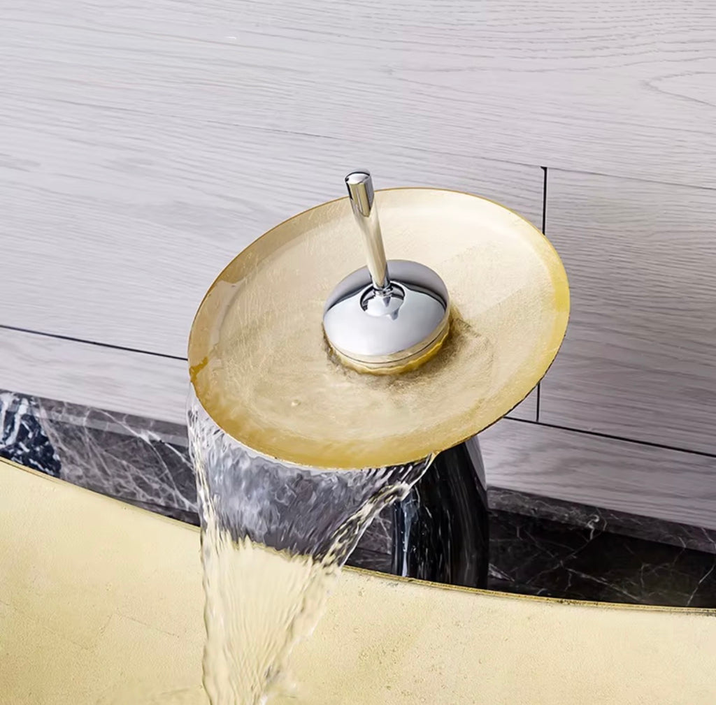Emilia Golden Amber Glass Vessel Sink Set
