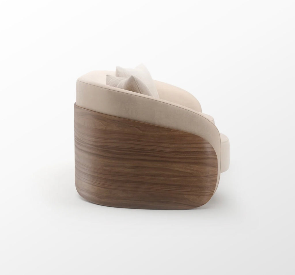 Fleur Wood Back Curved Sofa – Ivory