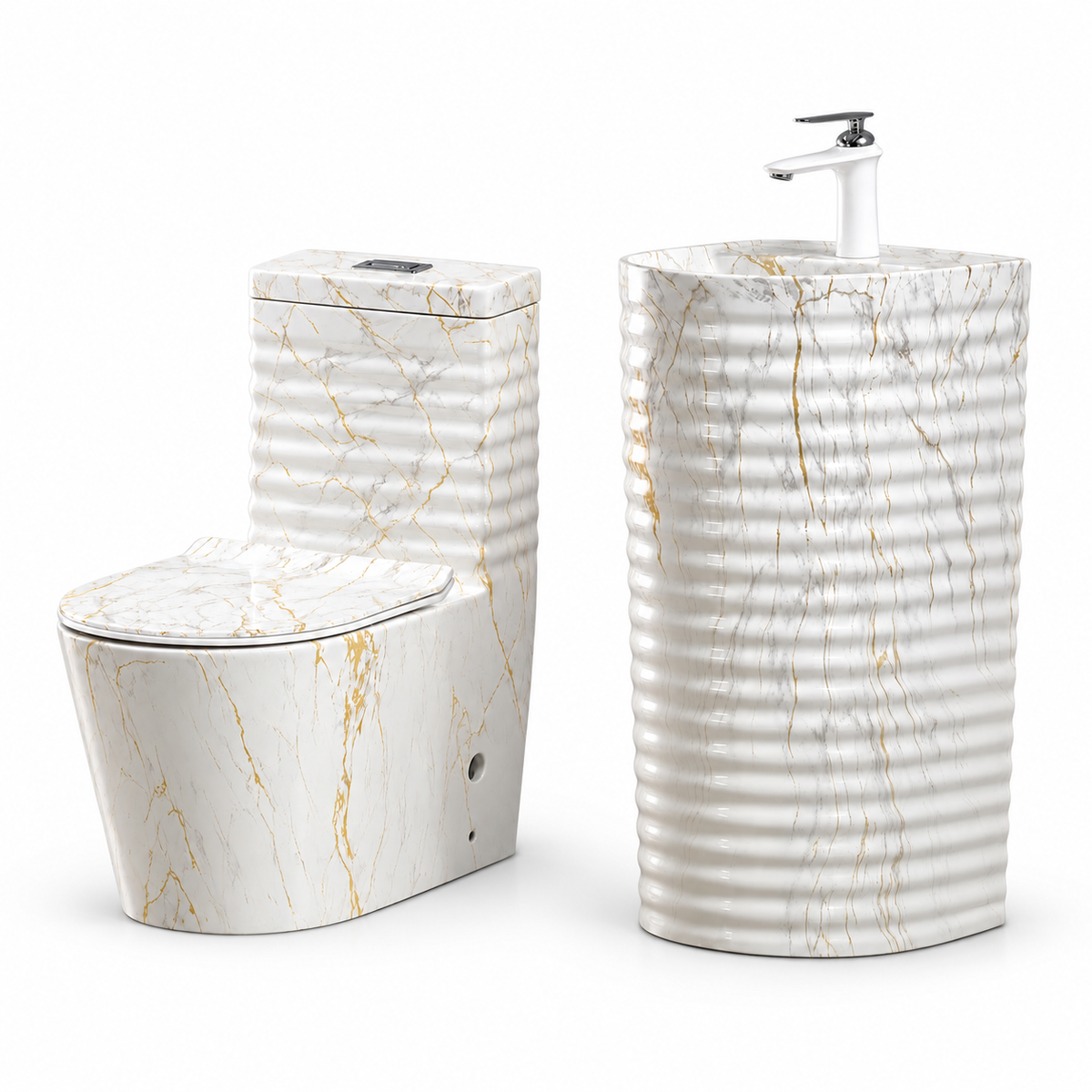 BIANCA FLUTED MARBLE-LOOK TOILET & PEDESTAL SINK COLLECTION