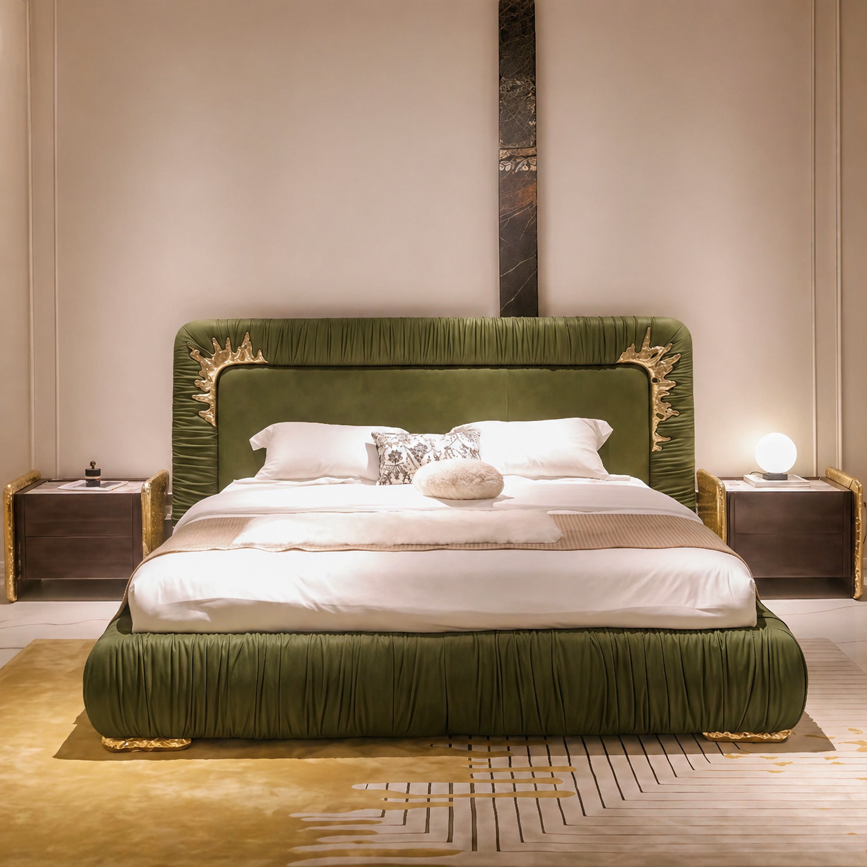 Lorenzo Gold Pleated Velvet Bed