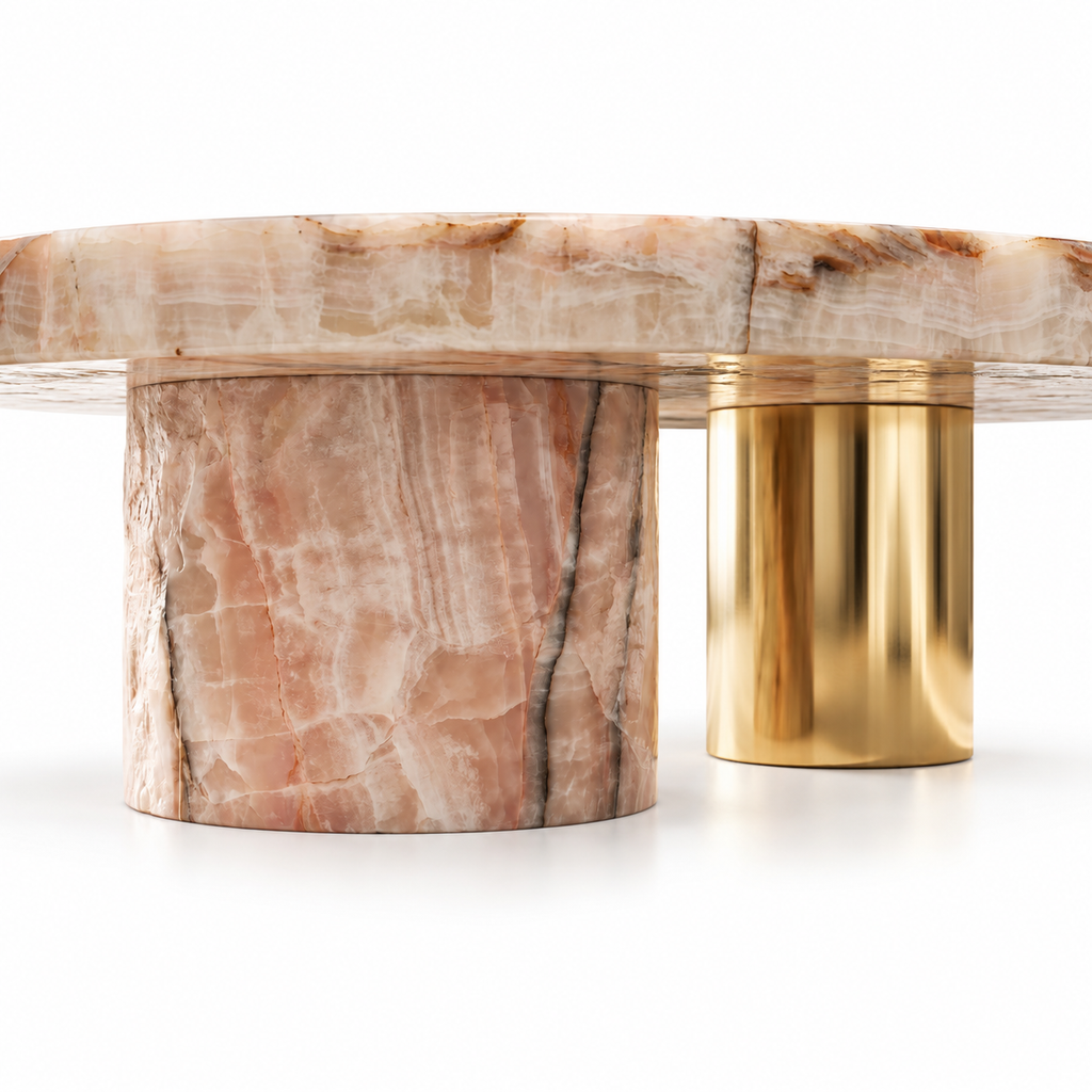 Rosalia Pink Marble & Gold Sculptural Coffee Table