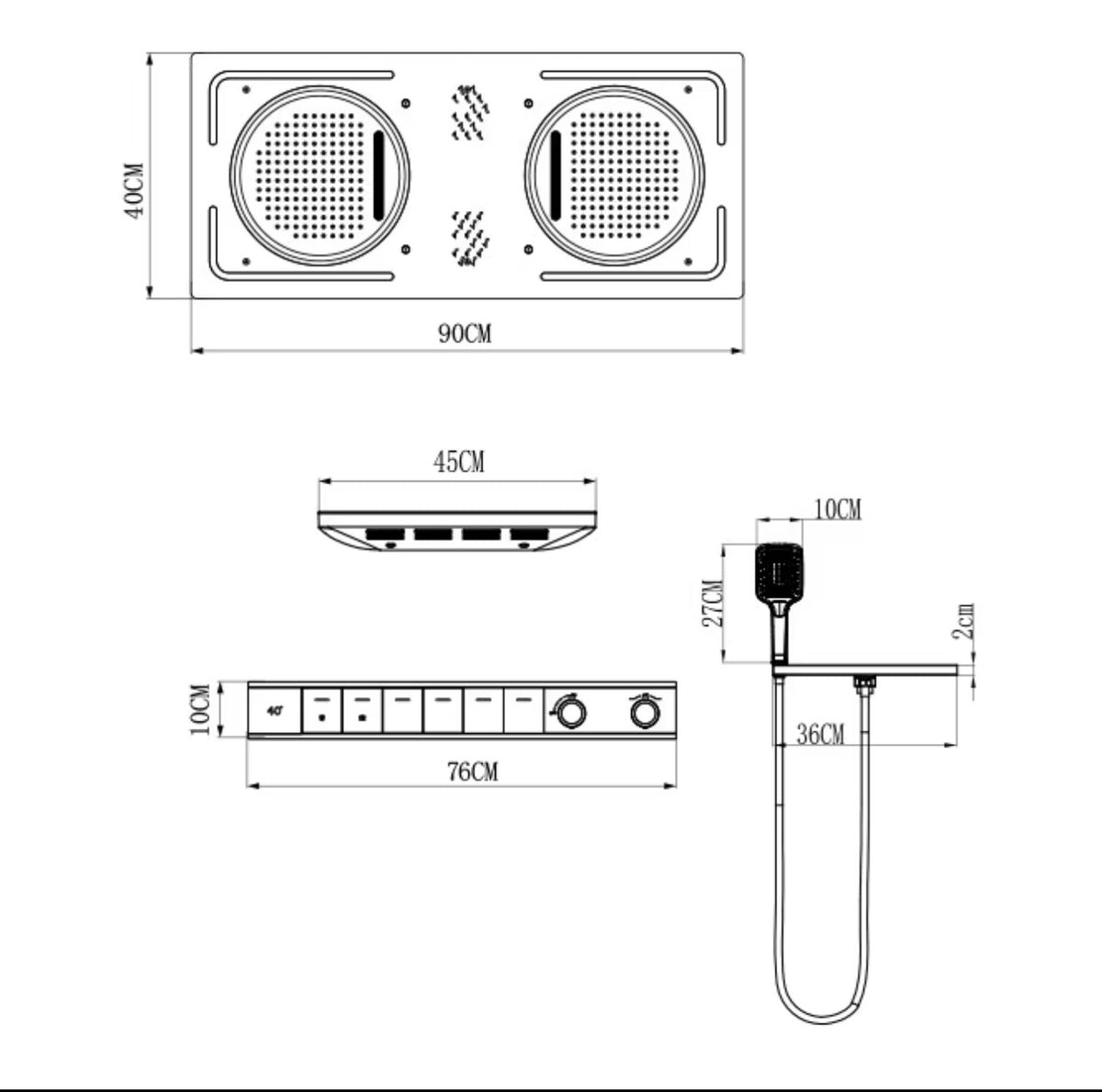 LUCIANO 6-FUNCTION THERMOSTATIC DUAL RAIN SHOWER SYSTEM