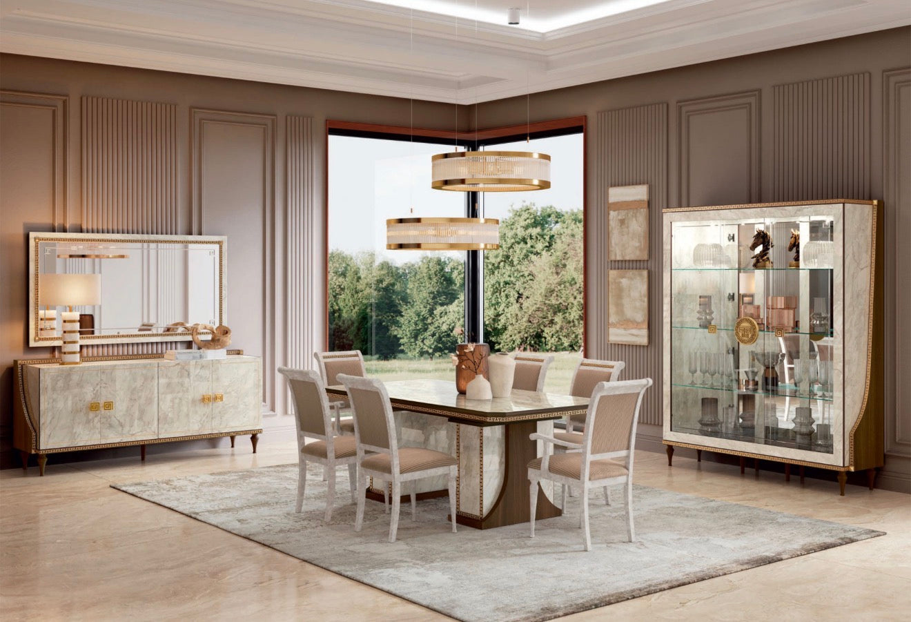 "        Dining Table + 4 Side Chairs + 2 Armchairs"