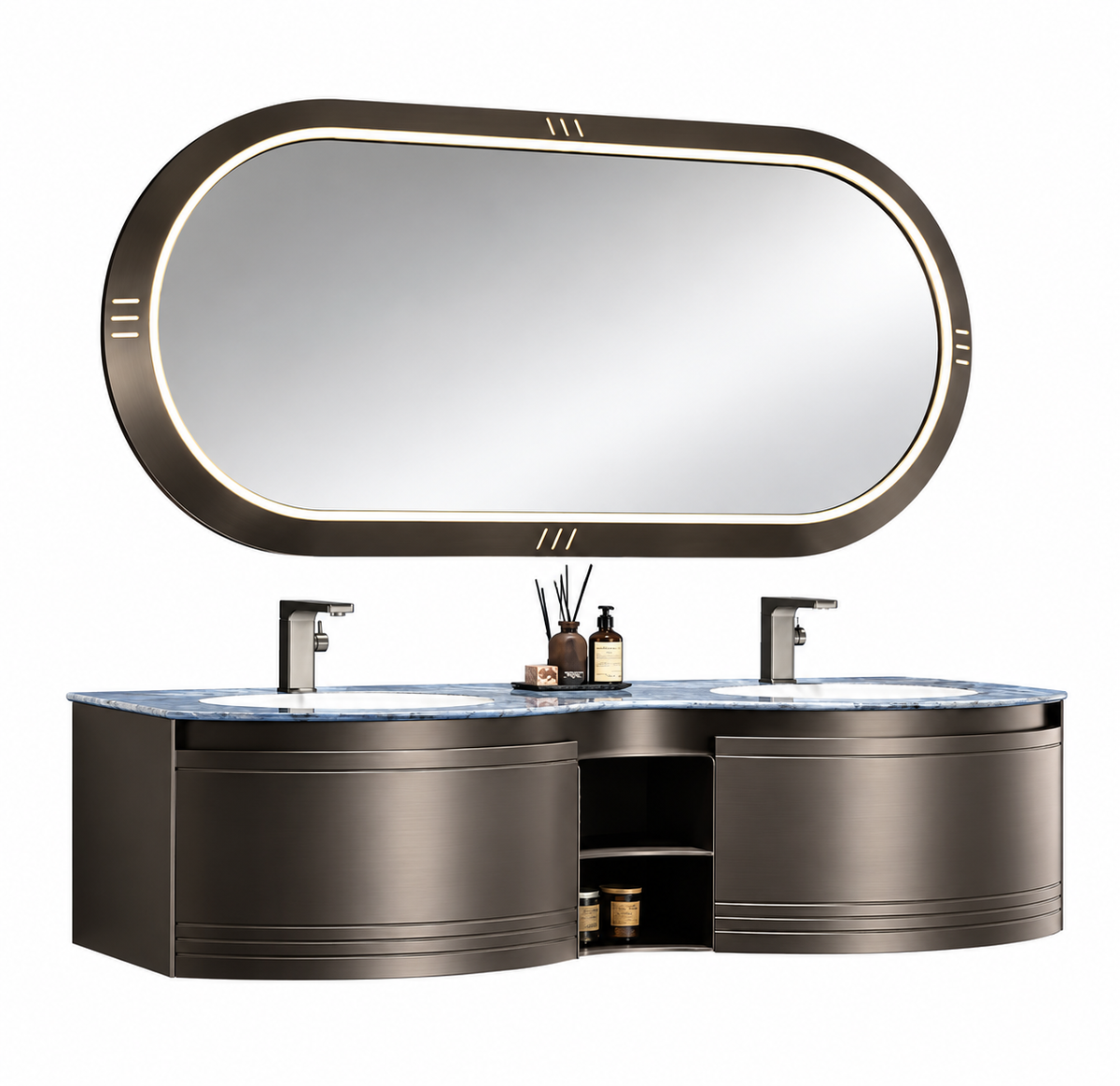 Gisella 65” Luxury Stainless Steel Double Bathroom Vanity with LED Mirror