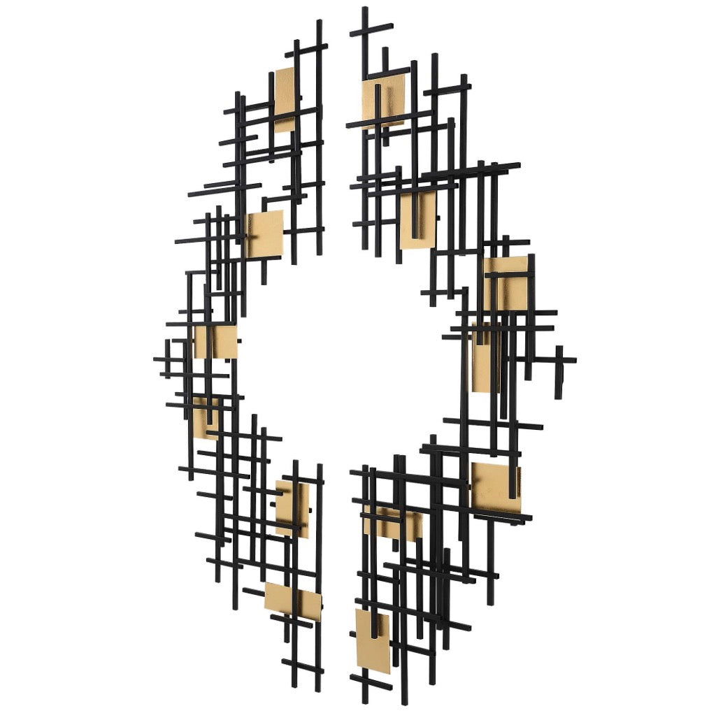Casa Milano – Black & Gold Geometric Metal Wall Sculpture