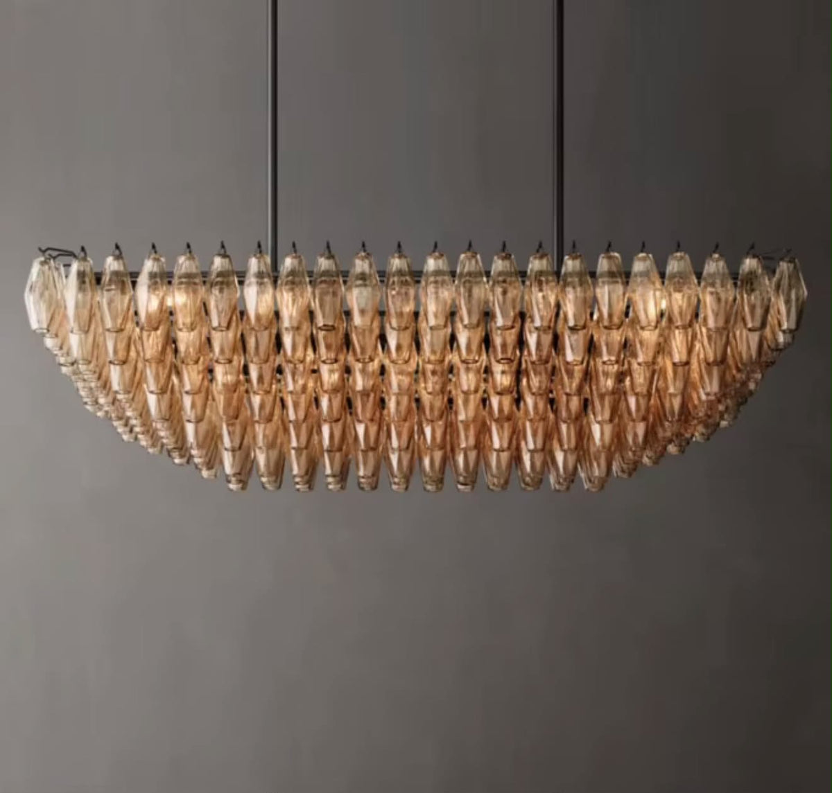 Chivara Amber Glass Tiered Rectangular Chandelier 54”