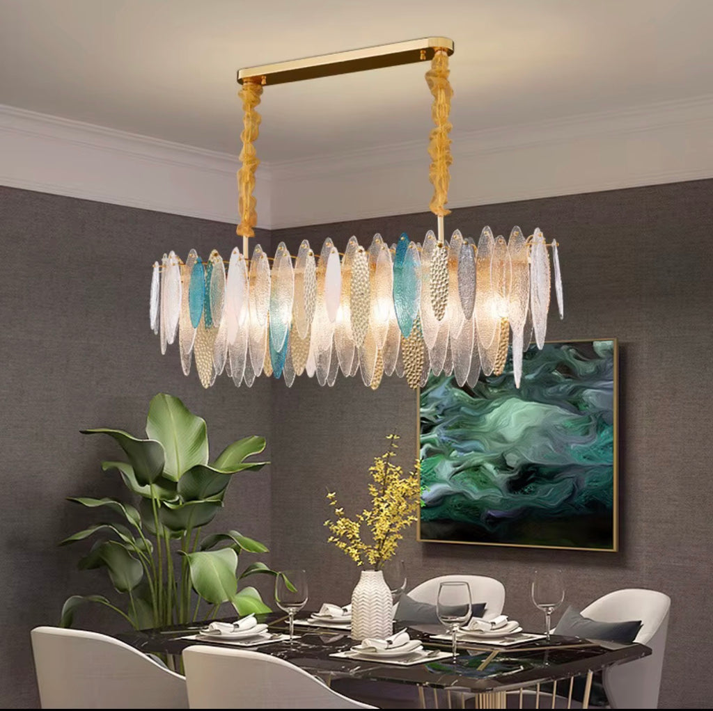 Melia Glass Leaf Linear Chandelier