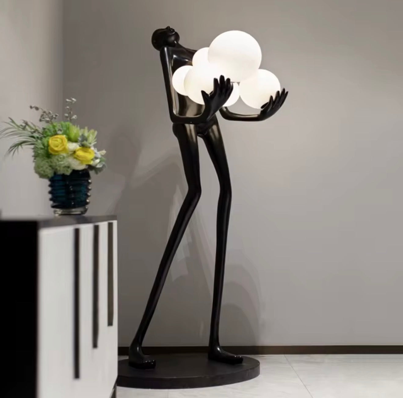 Casa Milano – Sculptural Figure Floor Lamp with Floating Glass Orbs