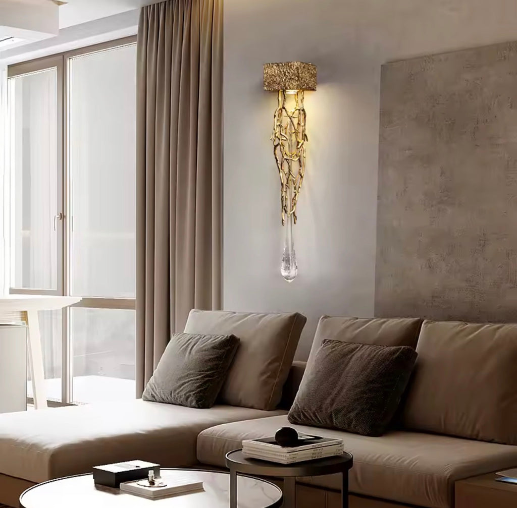 Analia Sculptural Branch & Crystal Drop Wall Sconce