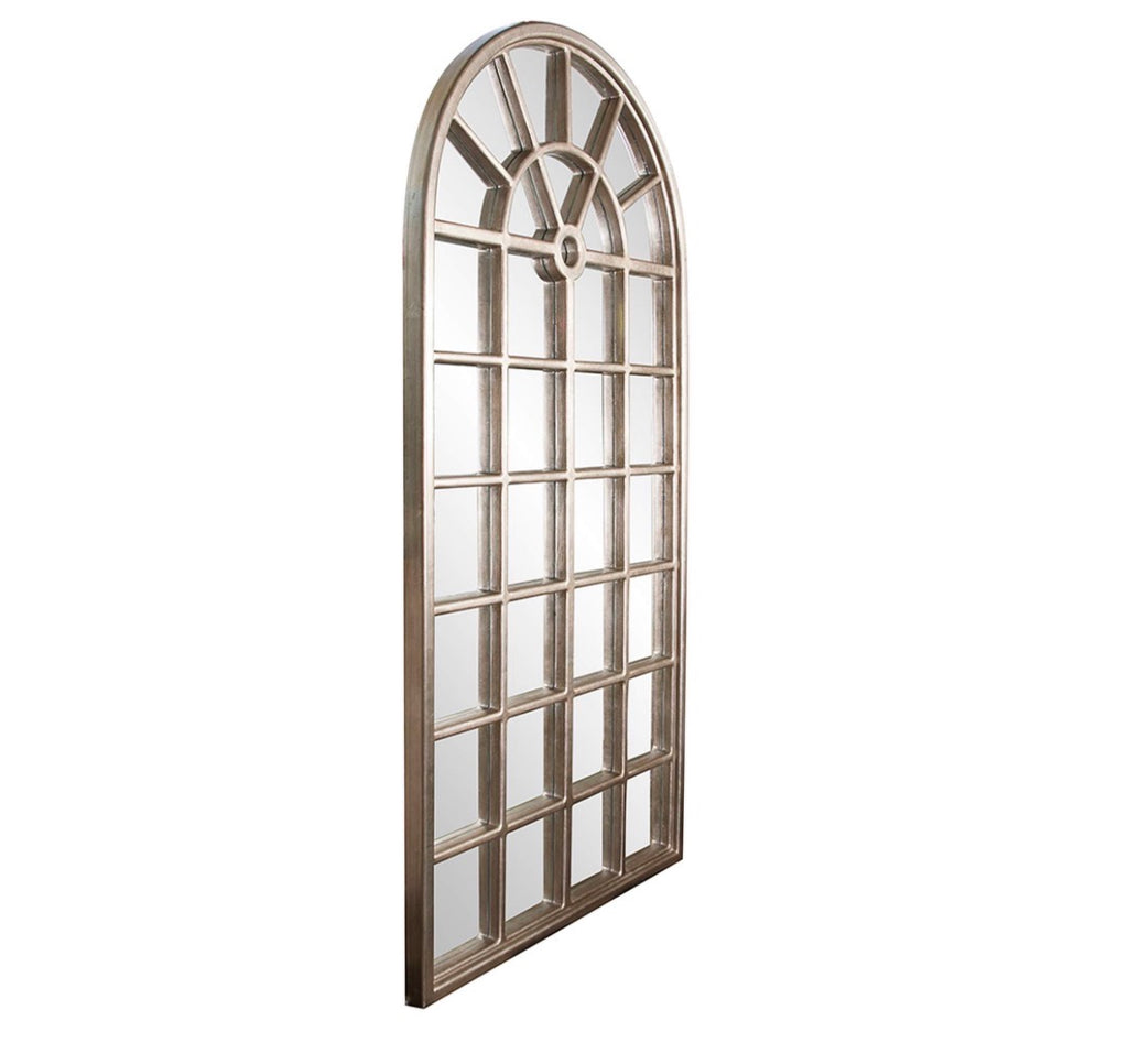 Casa Milano – Mirabel 84” Arched Window Pane Silver Wall Mirror