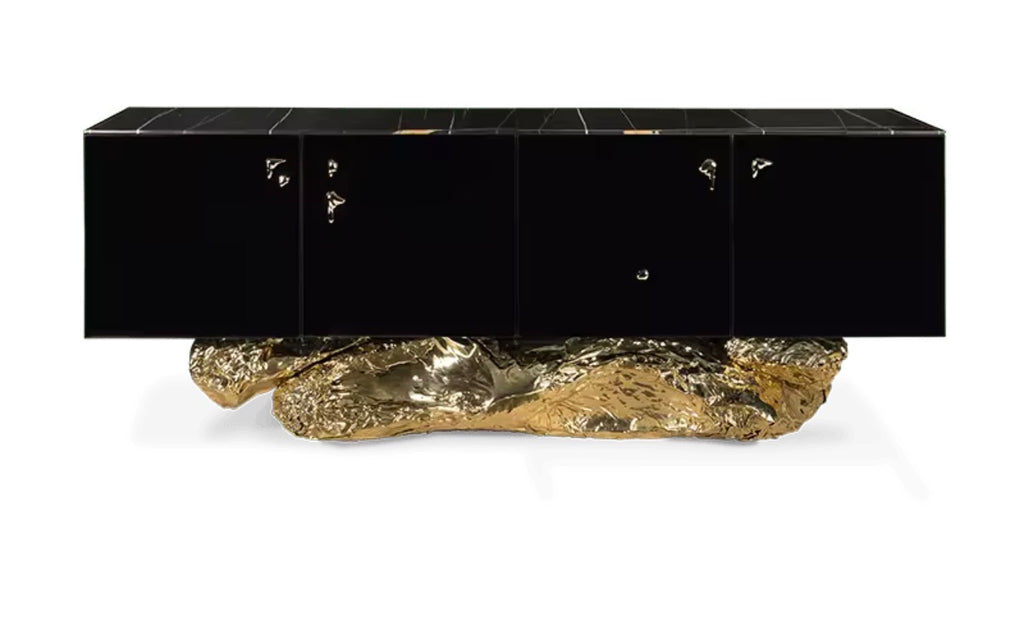 Casa Milano™ Luxury High-Gloss Sideboard Cabinet – Black & Gold Sculpted Base