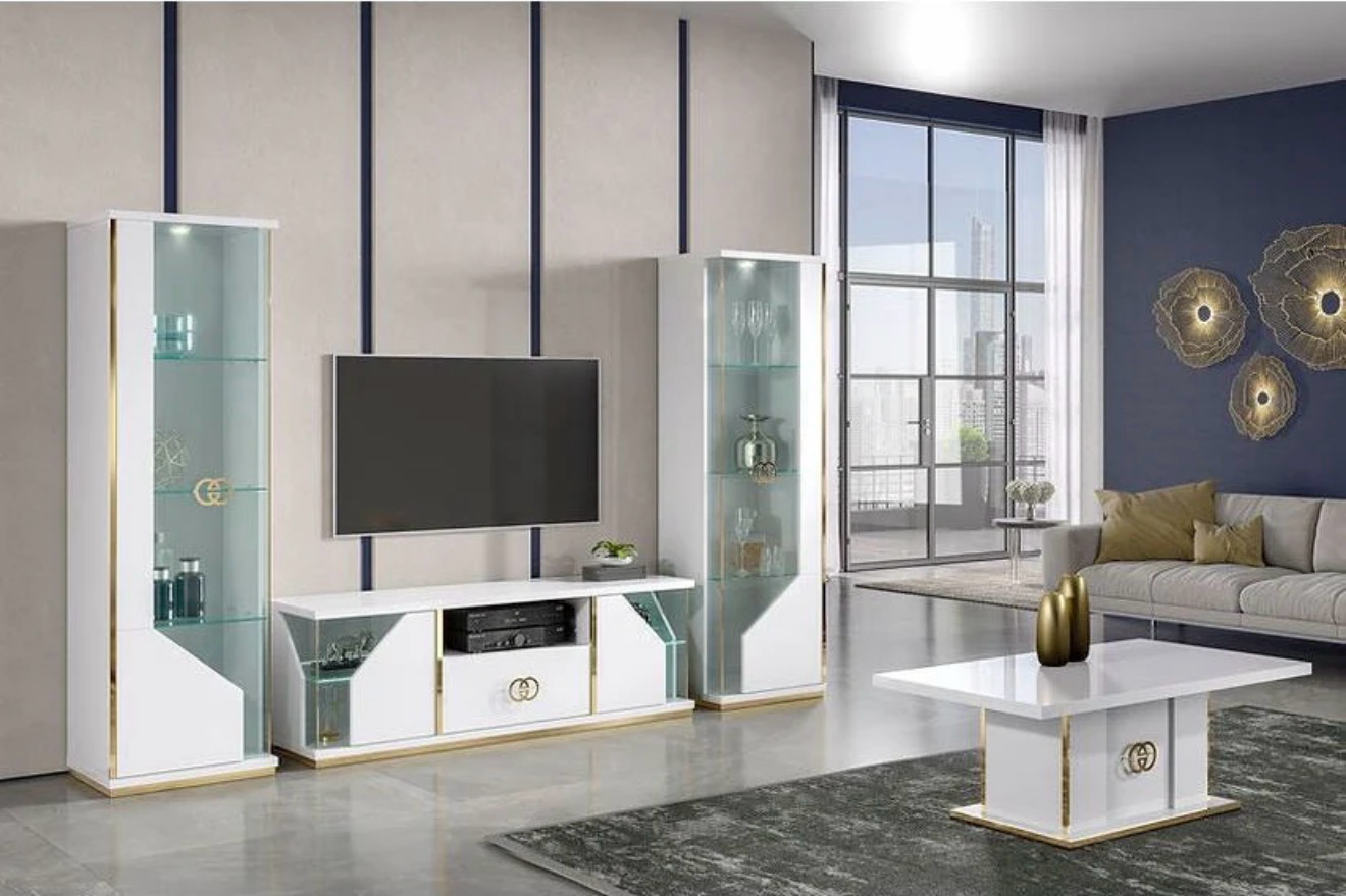 Casa Milano – Vogue Living Collection TV Stand & Cabinets (White & Gold)