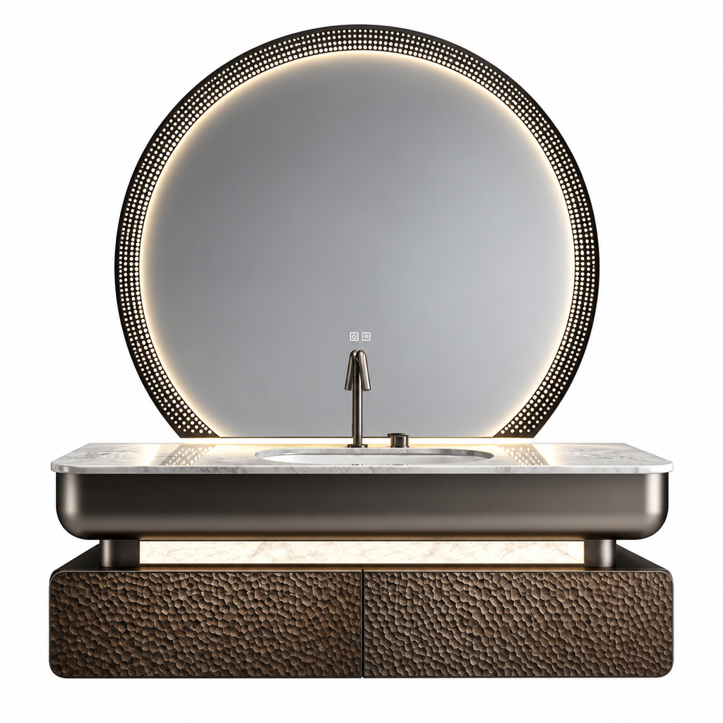 Adelaide Natural Marble & Stainless Steel Luxury Bathroom Vanity with LED Mirror