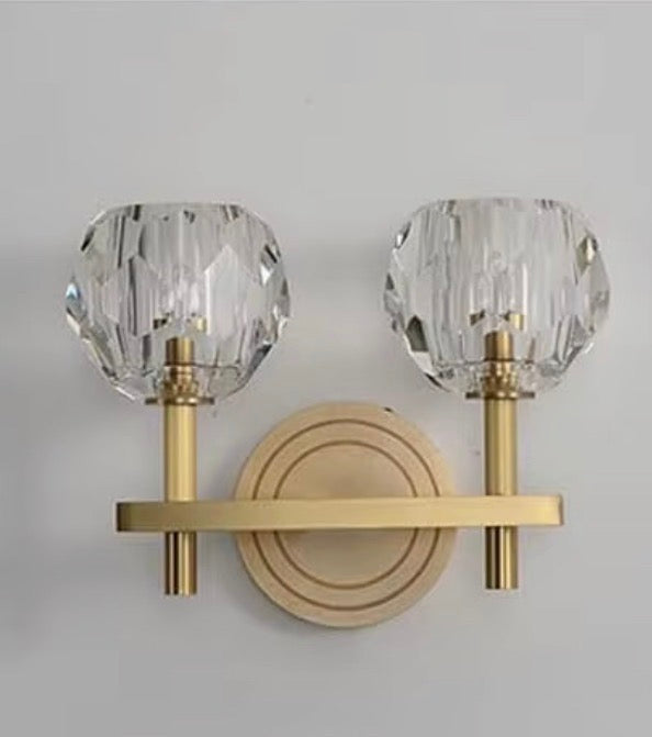 Nico Double Crystal Brass Wall Sconce