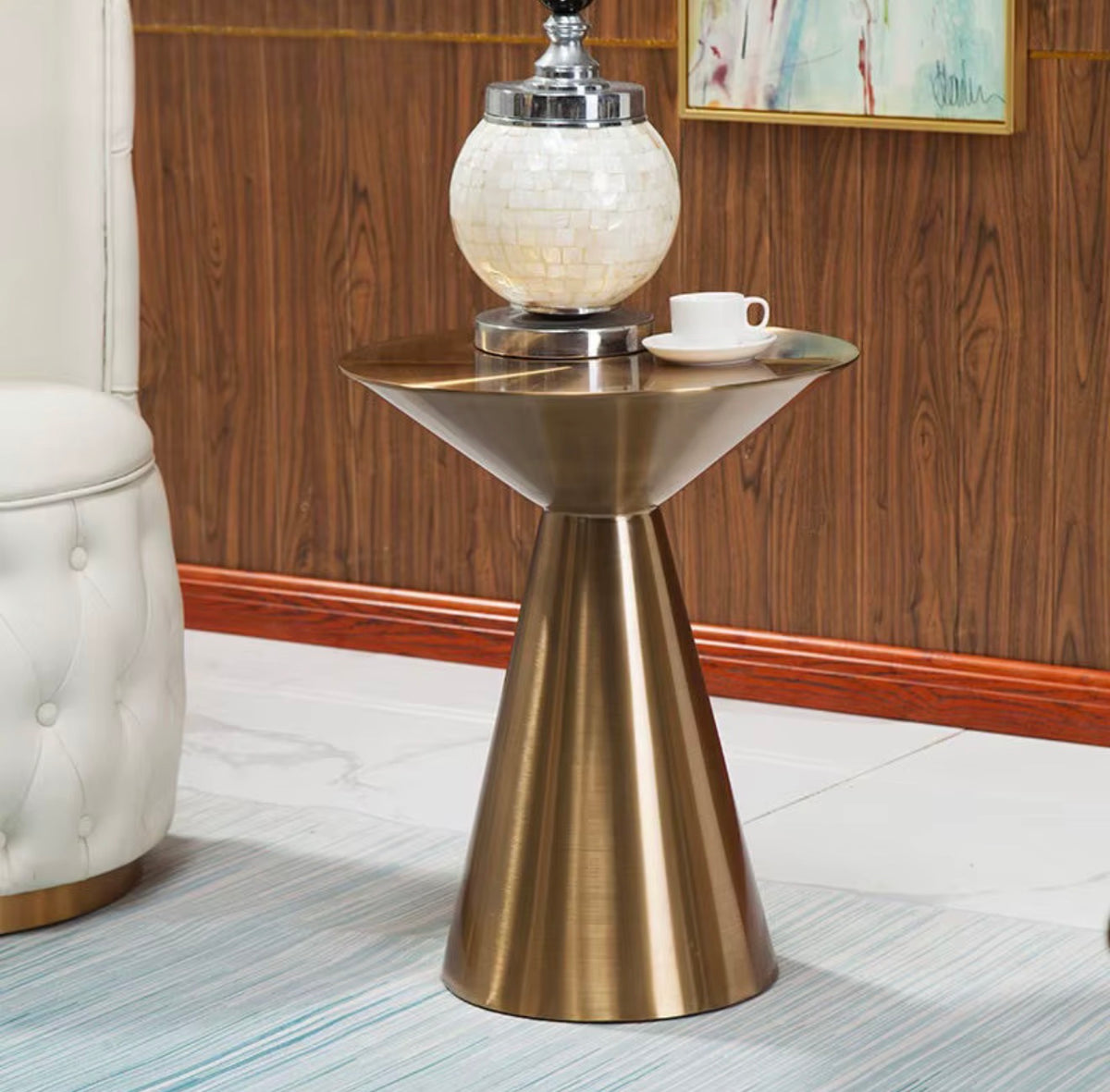 Monaco Sculptural Marble & Stainless Steel Side Table