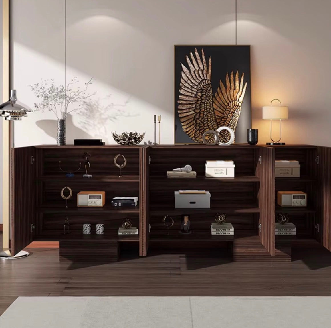 Casa Milano Geometric Sideboard Cabinet – Black & Walnut