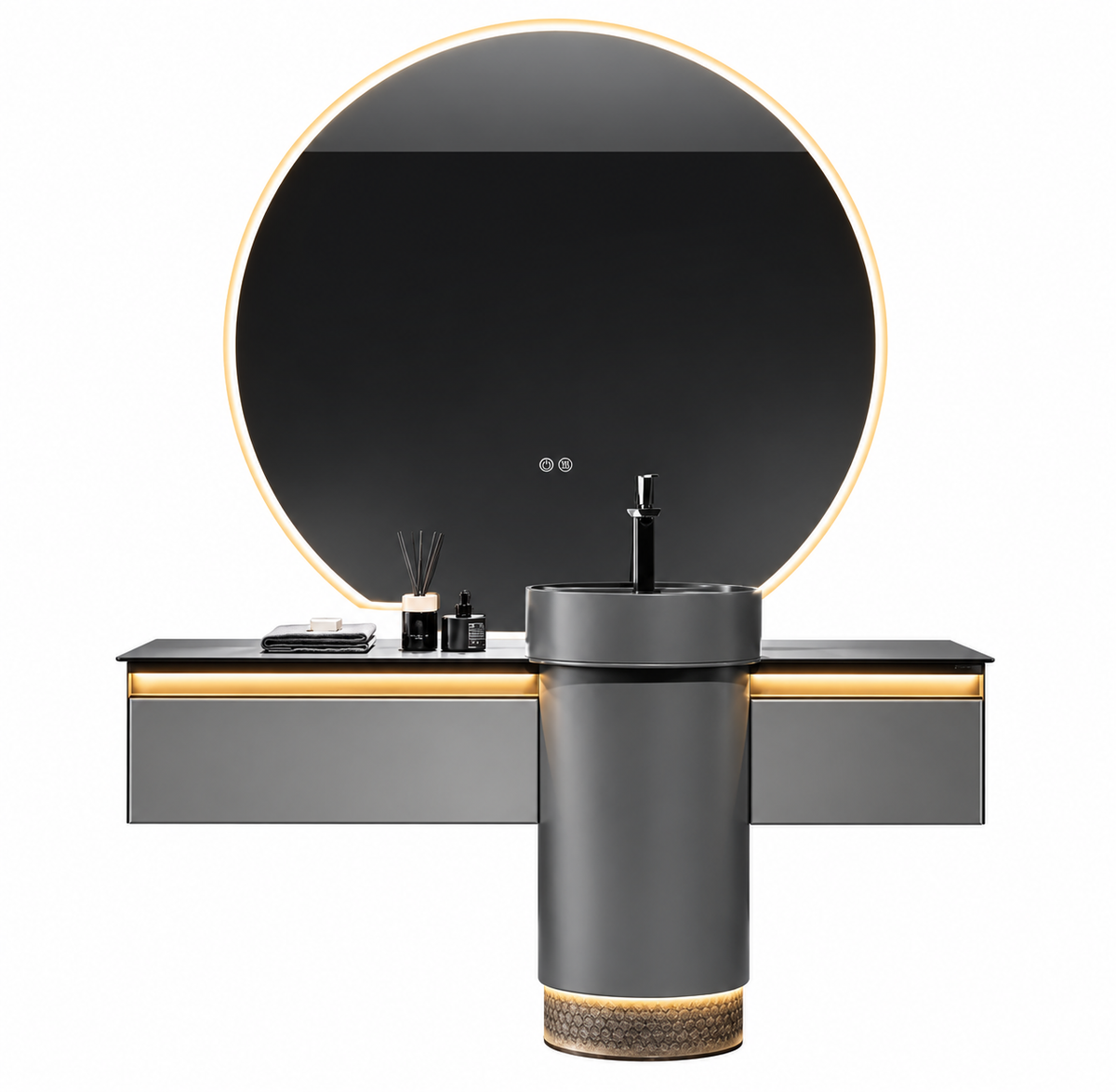 Euphoria Sculptural Stainless Steel Bathroom Vanity Set