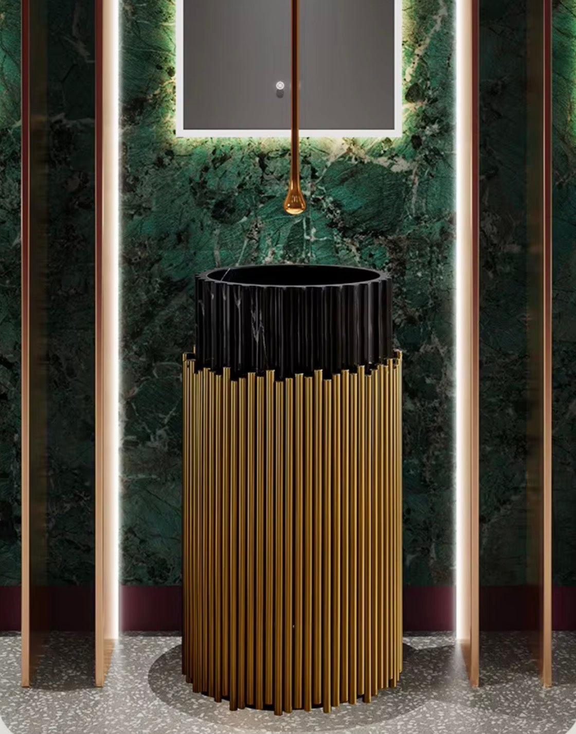 VALENZA MARBLE & GOLD PEDESTAL SINK