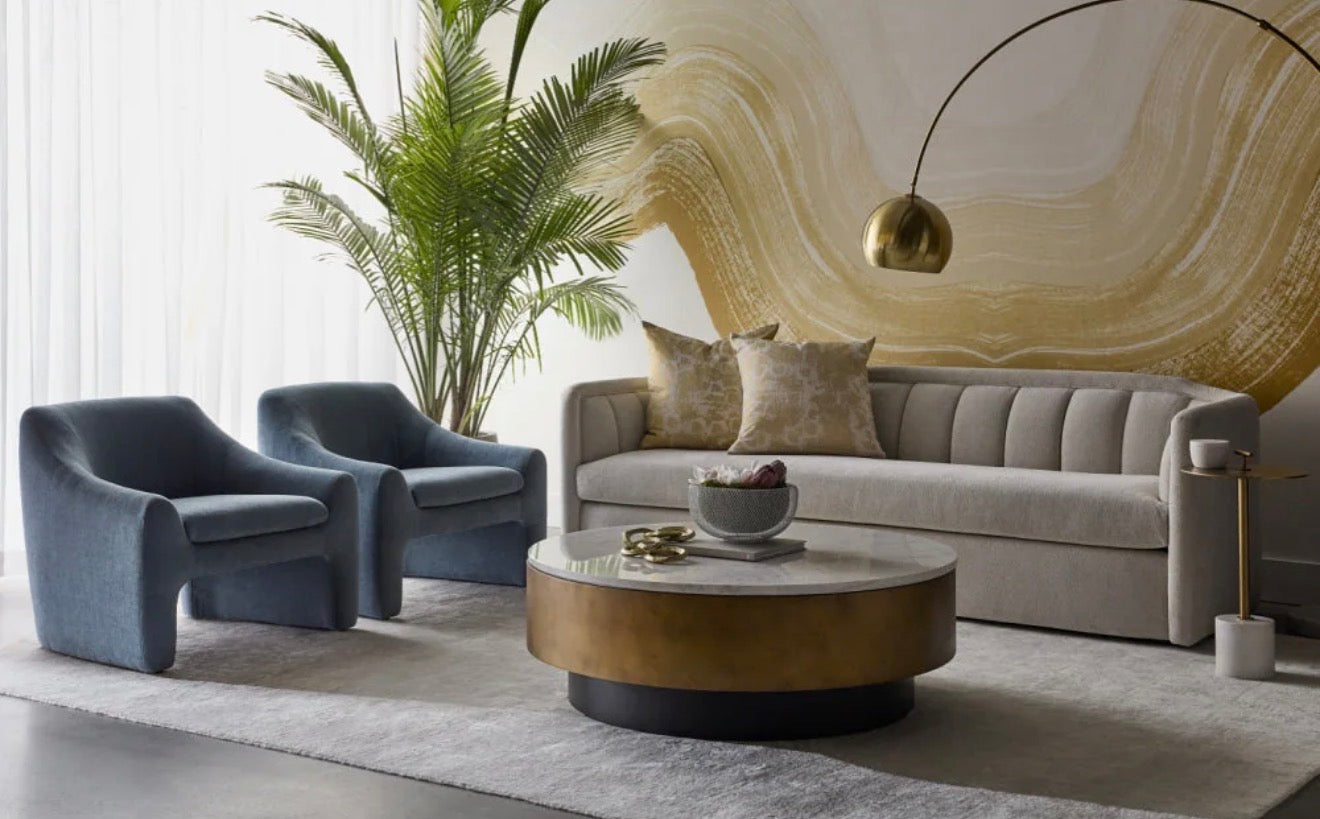 Casa Milano – Round White Marble Coffee Table with Antique Brass & Black Base