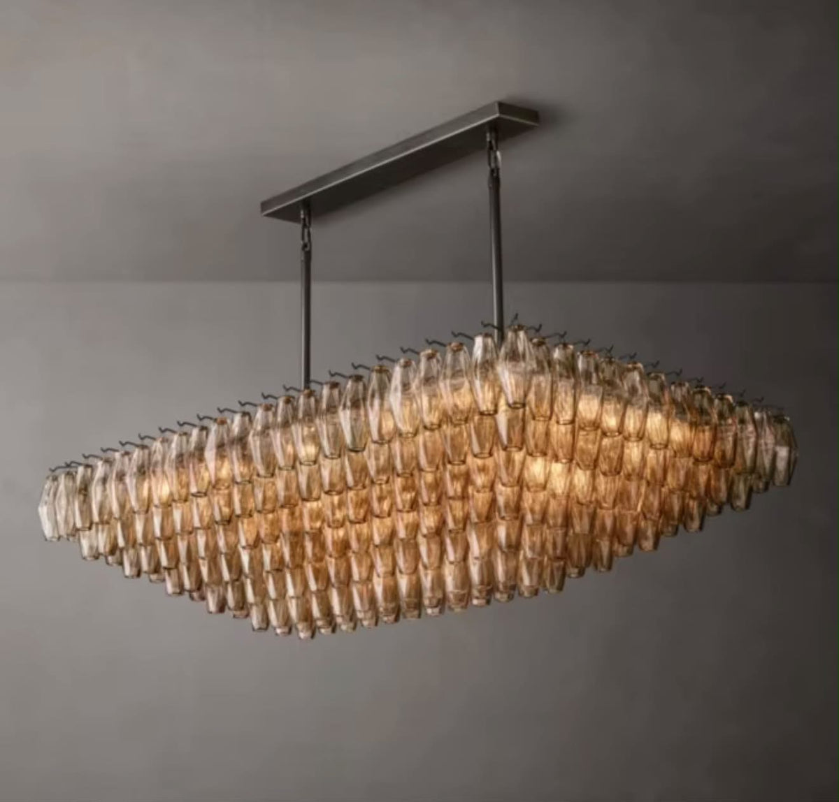 Chivara Amber Glass Tiered Rectangular Chandelier 54”