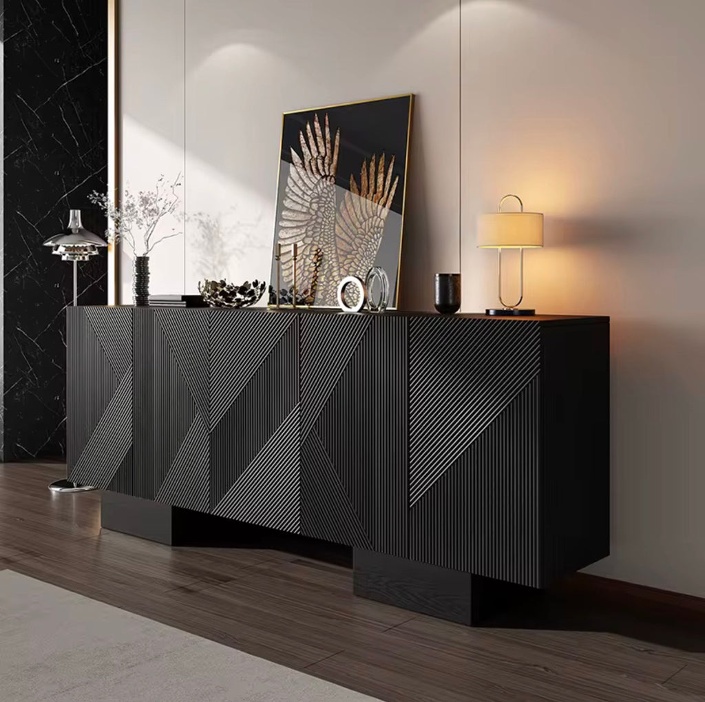 Casa Milano Geometric Sideboard Cabinet – Black & Walnut