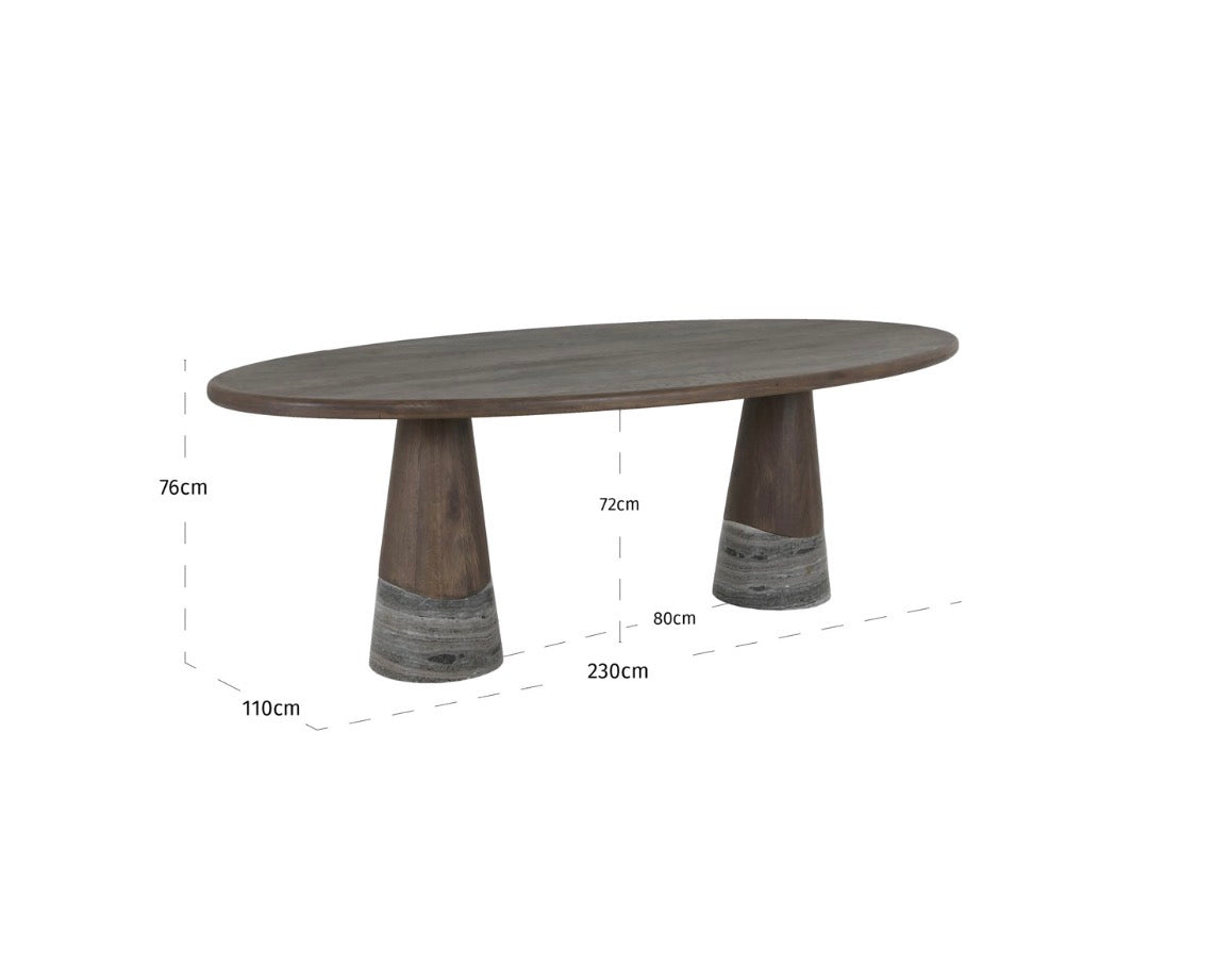 Harper Smoked Charcoal Oak & Marble Dining Table