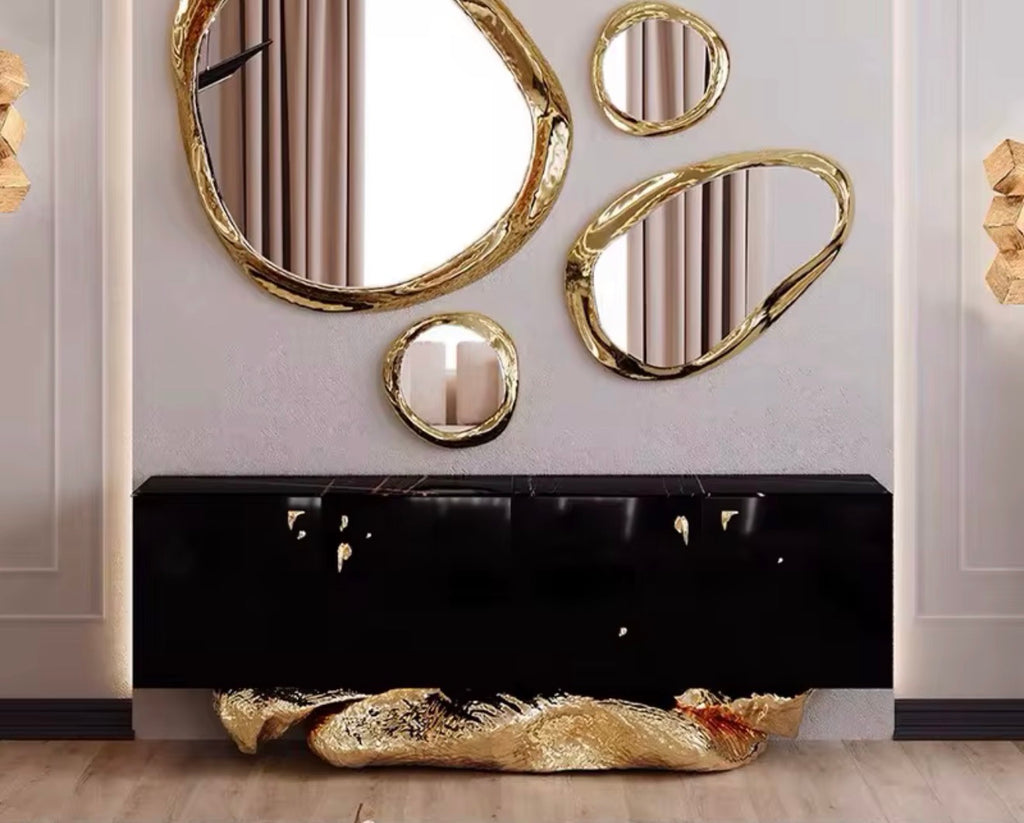 Casa Milano™ Luxury High-Gloss Sideboard Cabinet – Black & Gold Sculpted Base