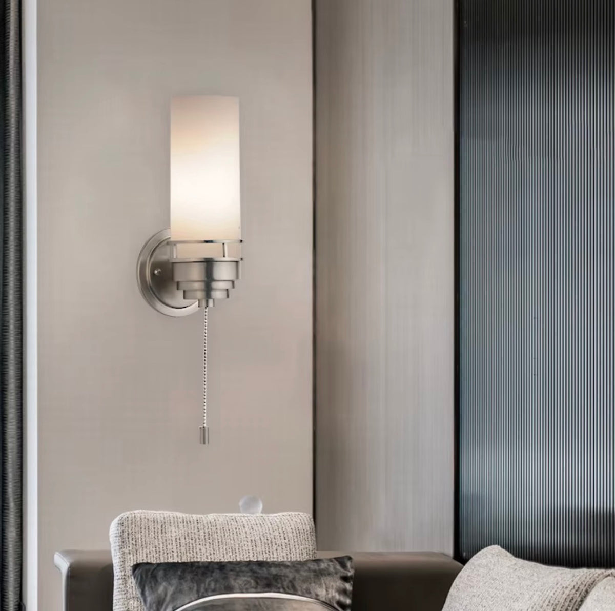 Bianca Brushed Nickel Glass Bathroom Wall Sconce