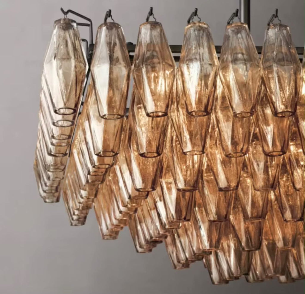 Chivara Amber Glass Tiered Rectangular Chandelier 54”