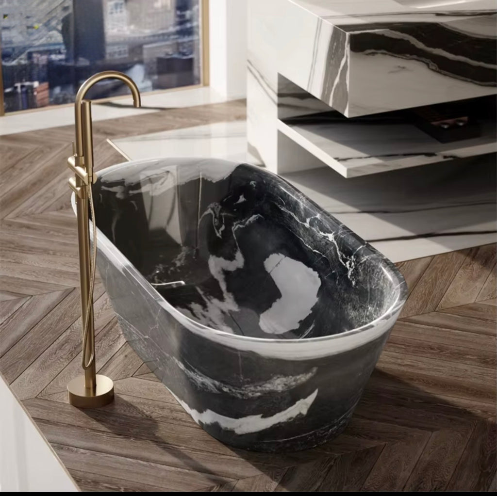 Panda Noir Natural Marble Freestanding Bathtub