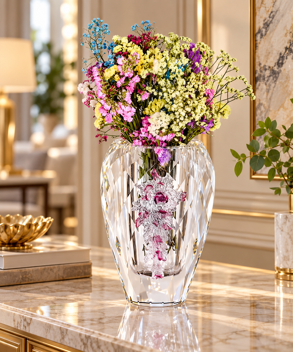Crystal Floral Art Vase