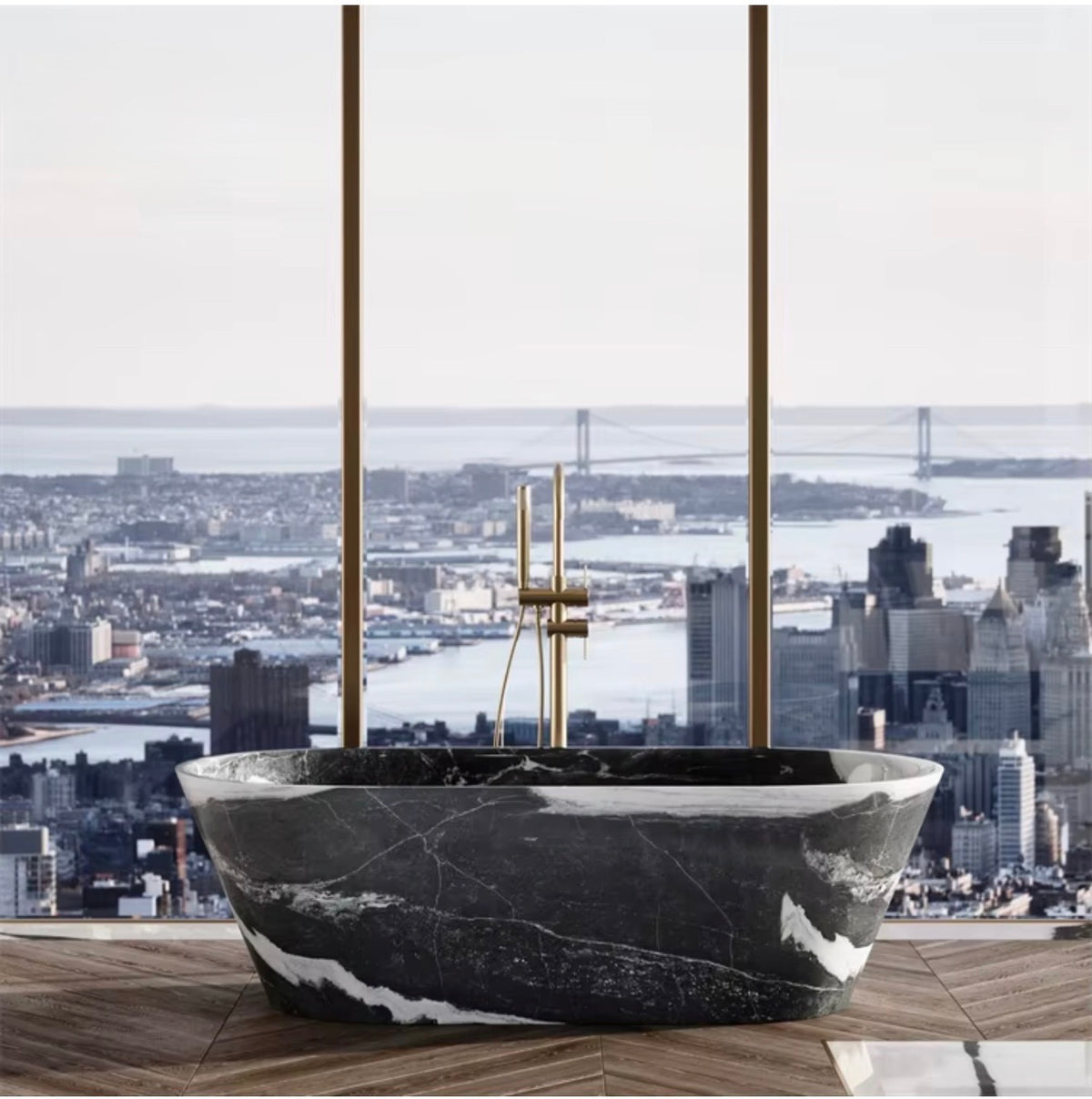 Panda Noir Natural Marble Freestanding Bathtub