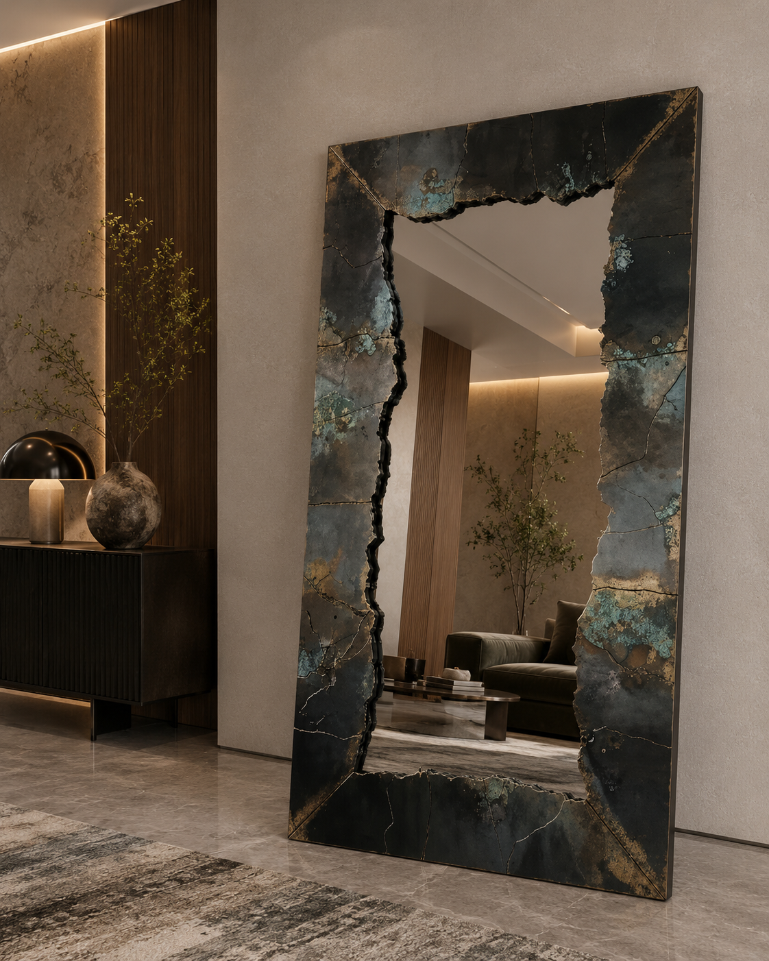 Casa Milano – Obsidian Rift Statement Floor Mirror