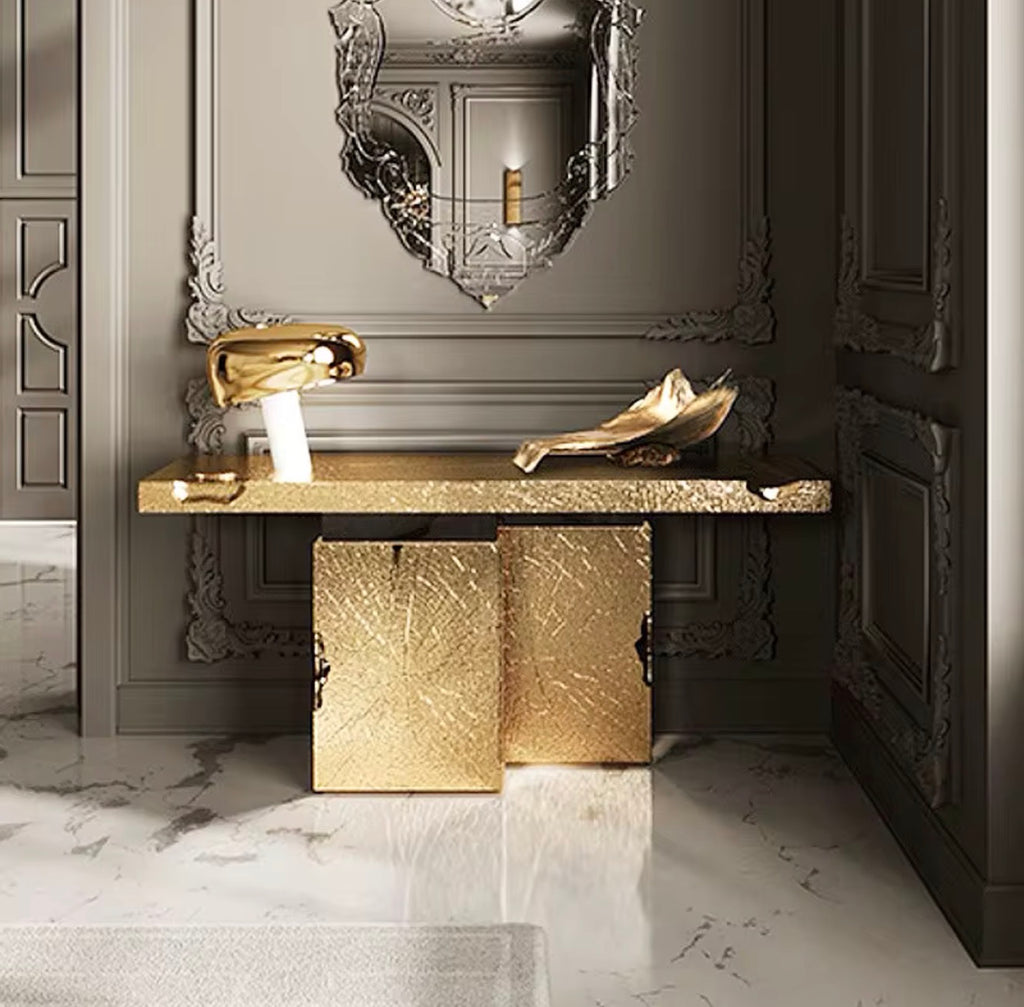 Casa Milano™ Luxury Marble Console Table – Black & Gold