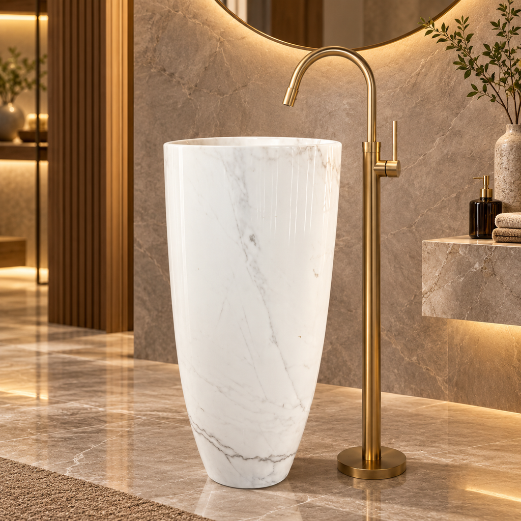 Bianca Natural Marble Freestanding Pedestal Sink