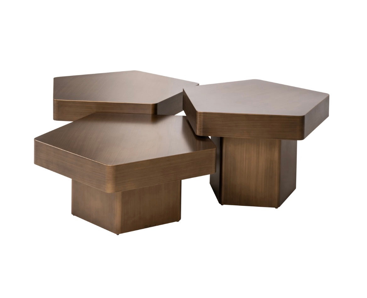 Hexa Brushed Gold Sculptural Coffee Table Set
