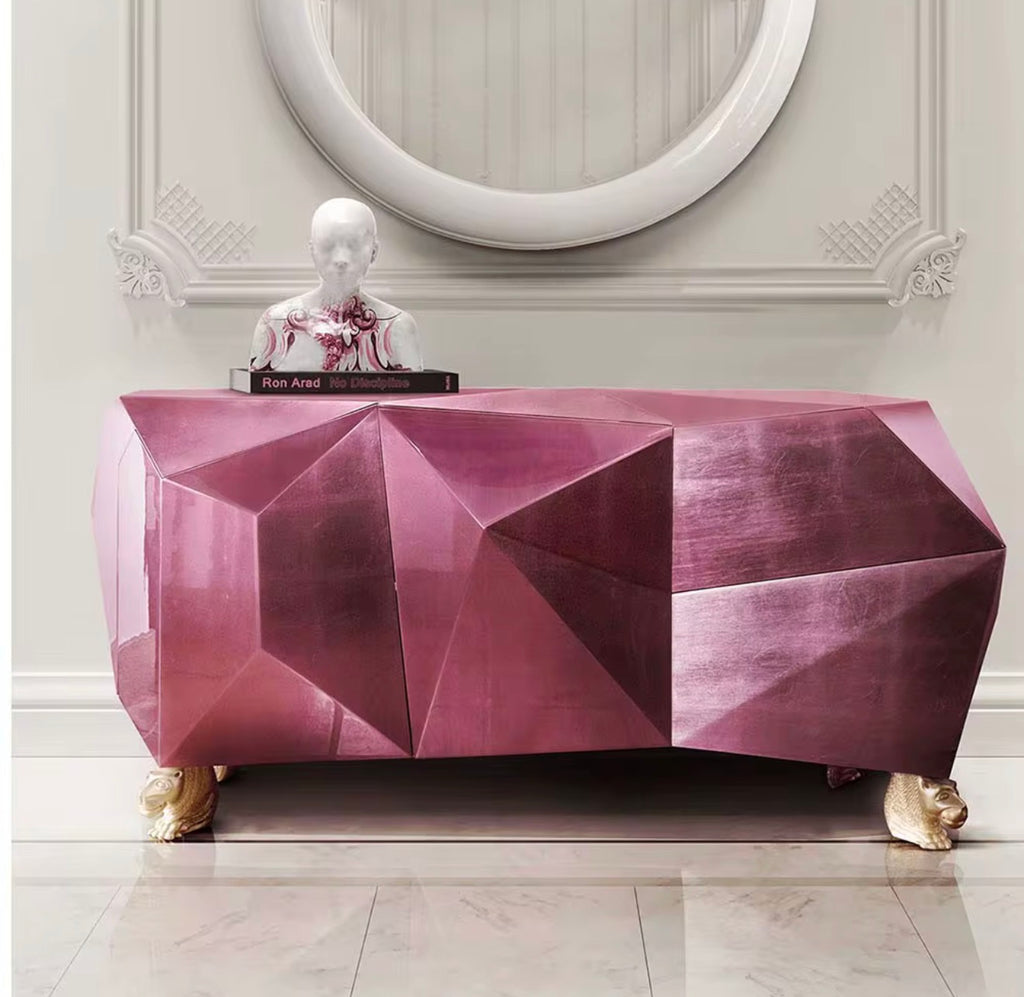 Casa Milano™ Amethyst Diamond Facet Luxury Sideboard – Sculptural Geometric Console with Gold Base