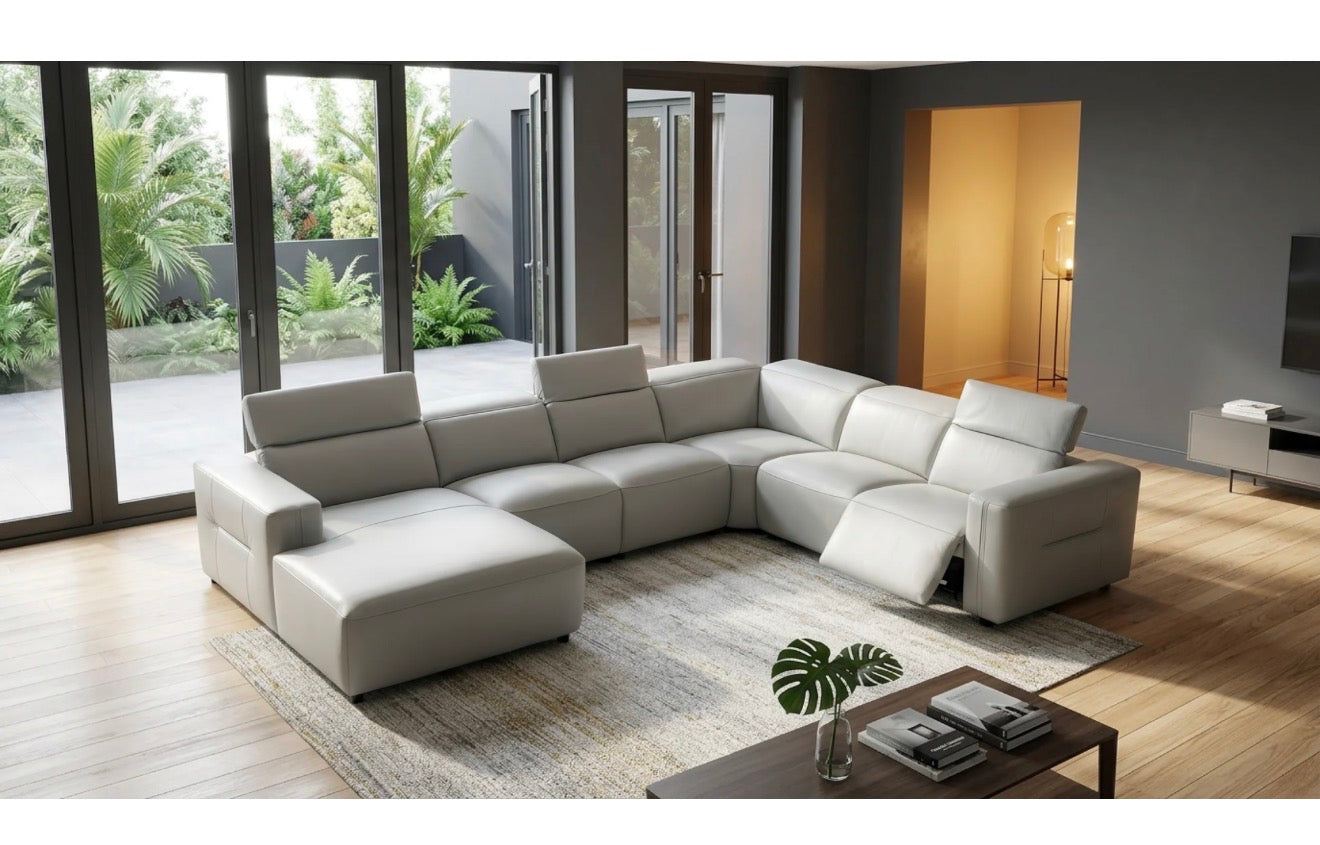 Casa Milano Noelia Italian Leather Power Reclining Sectional with Chaise