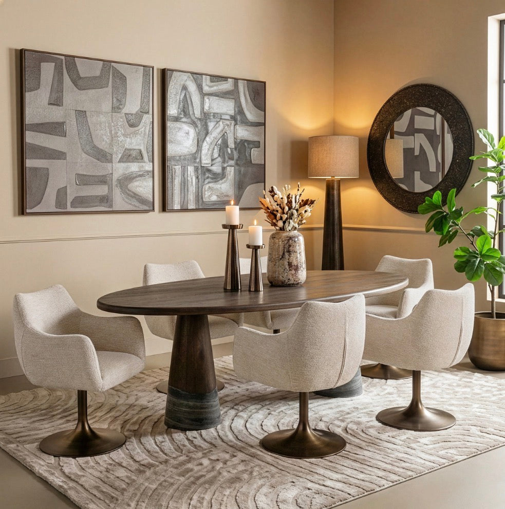 Harper Smoked Charcoal Oak & Marble Dining Table