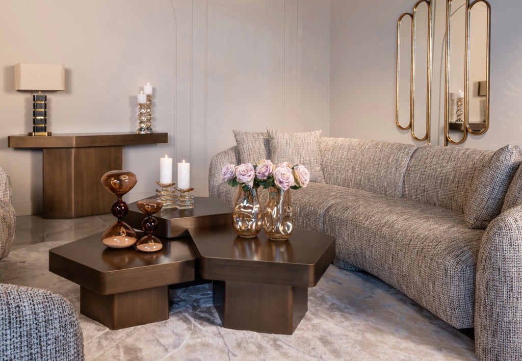 Hexa Brushed Gold Sculptural Coffee Table Set